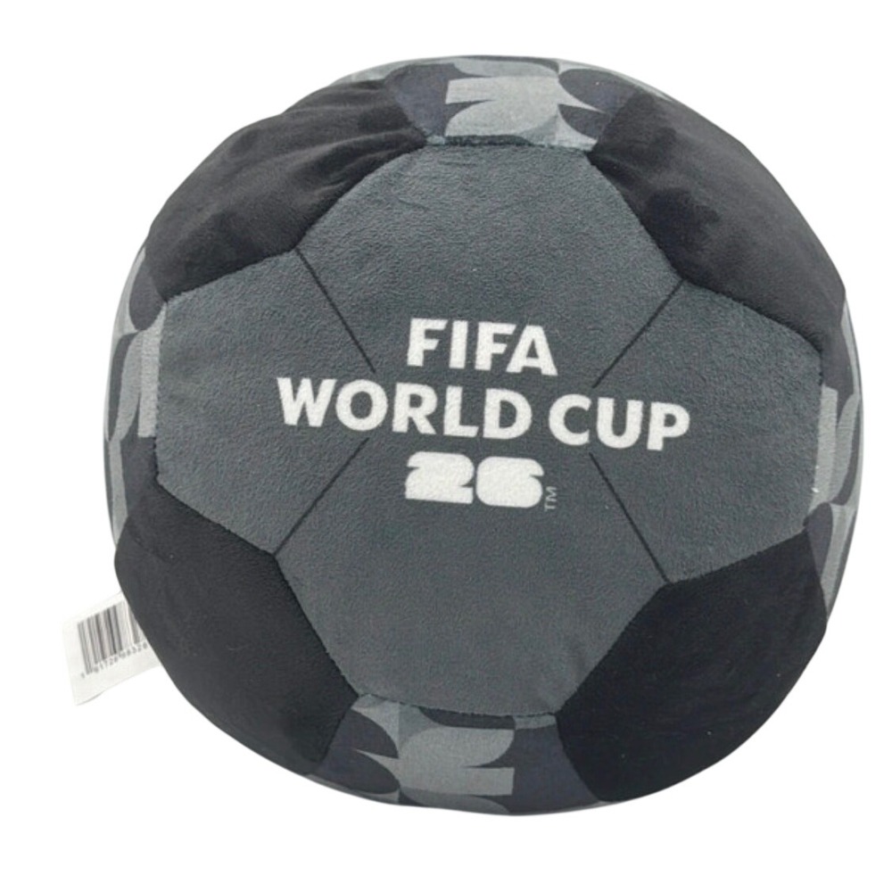 FIFA World Cup 26 Plush Soccer Ball Black Gray Soft Official Tournament Logo